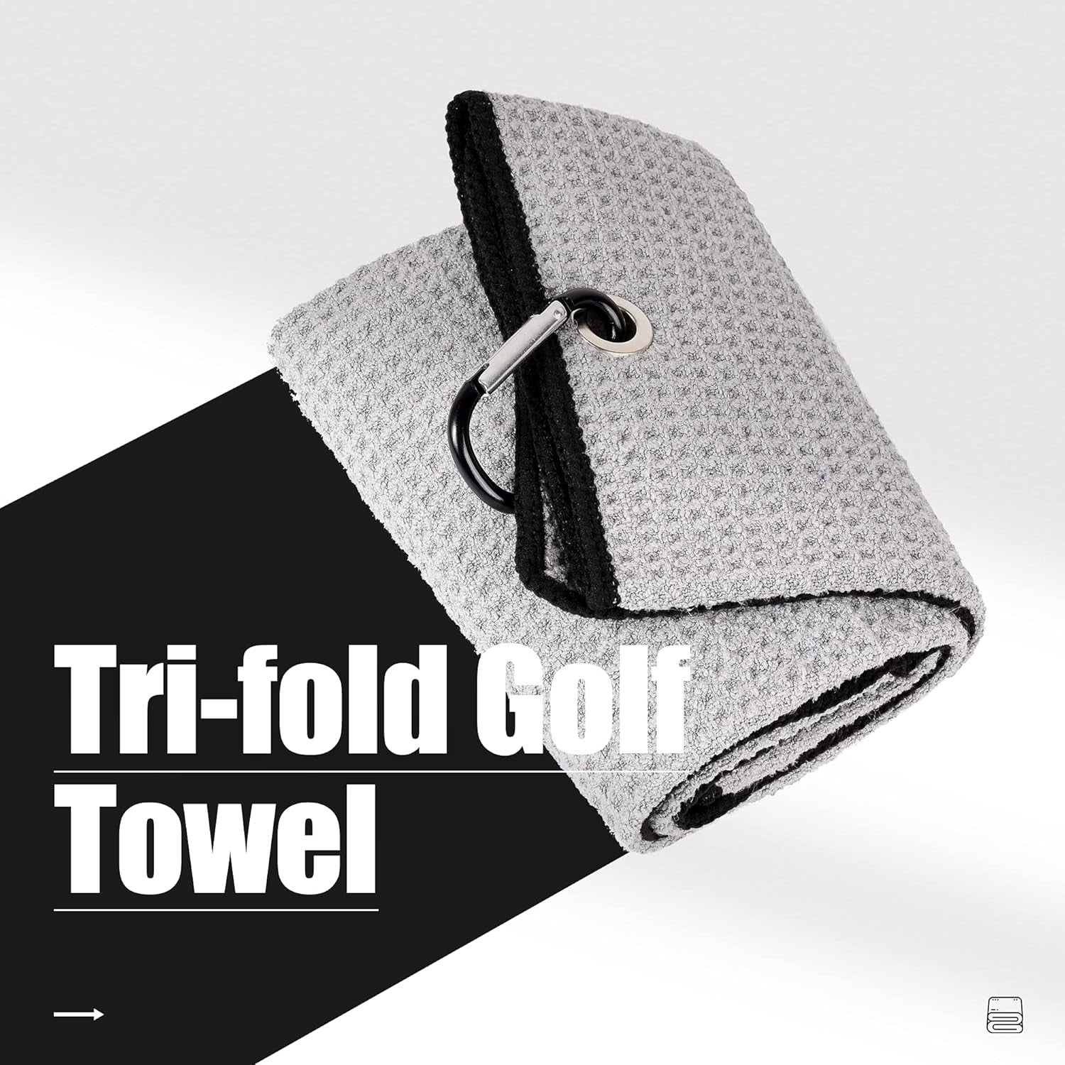 Tri-Fold Golf Towel | Premium Microfiber Fabric | Waffle Pattern | with Heavy Duty Carabiner Clip | Golf Towel for Men and Women (Gray Golf Towel)